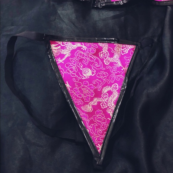 Rare Exotic Pink & Gold Brocade Corset & Thong Set - Picture 2 of 7